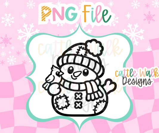 Patchwork Snowman PNG | Cute Christmas Snowman with Bird | Winter Freshie Design | Snowman Freshie Mold PNG | Digital Download