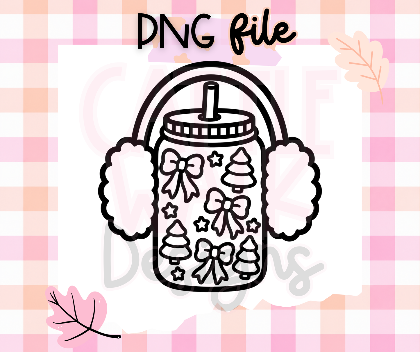Christmas Tree & Bow Glass Can PNG | Girly Holiday Tumbler Digital Download