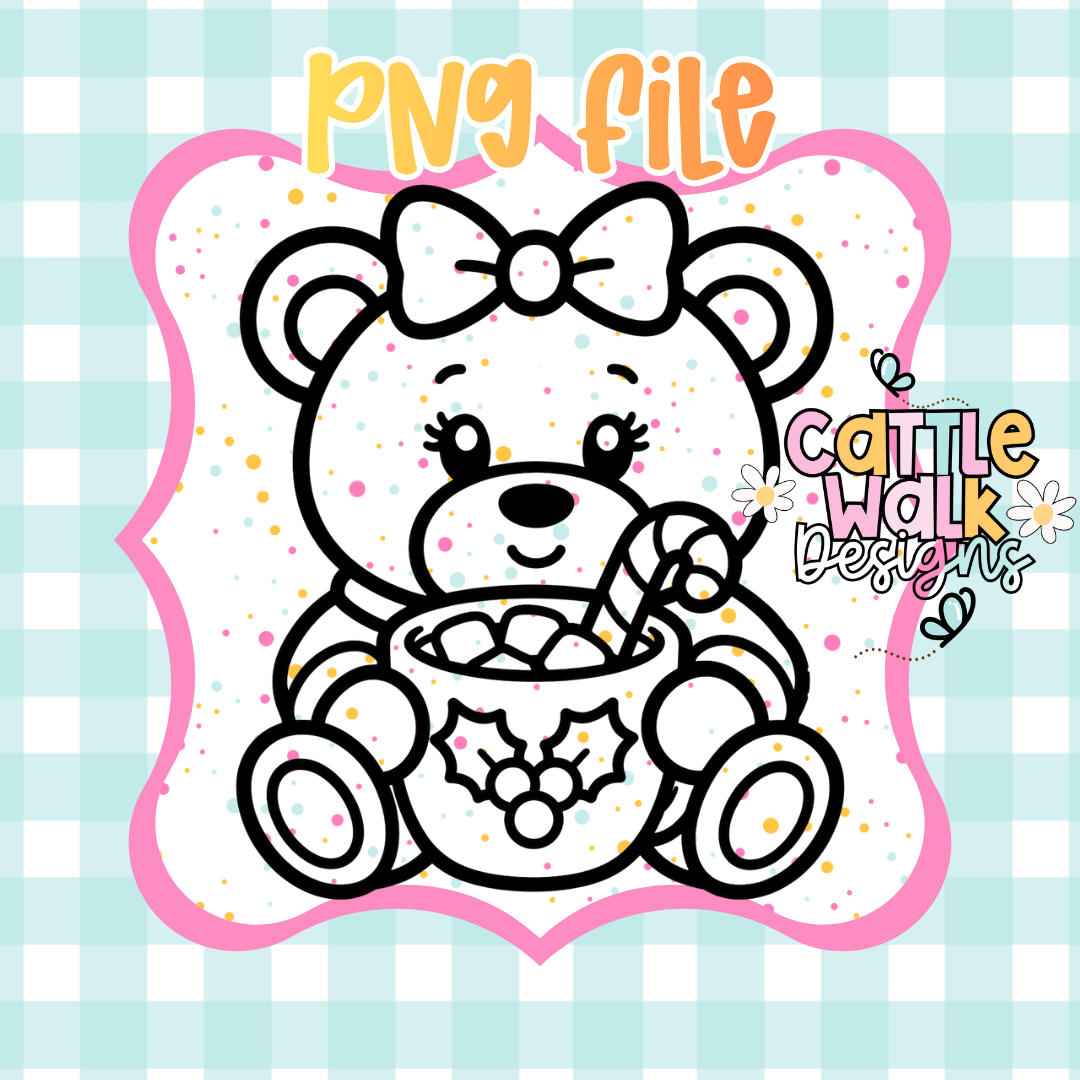Cute Christmas Bear with Hot Cocoa PNG | Winter Teddy Sublimation Design | Digital Download