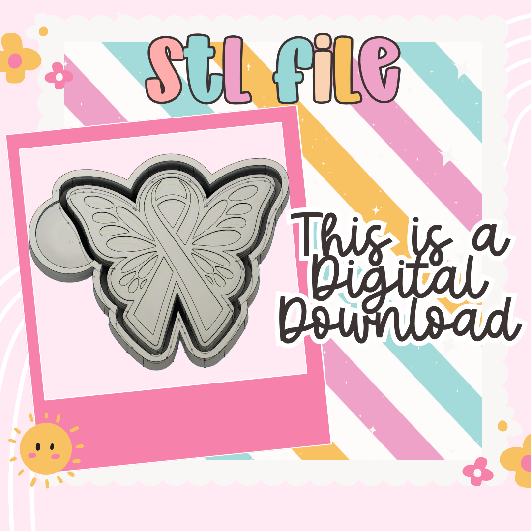 Butterfly Awareness Ribbon Freshie Mold STL File | Support Ribbon Butterfly STL | Cancer Awareness Freshie Digital Download