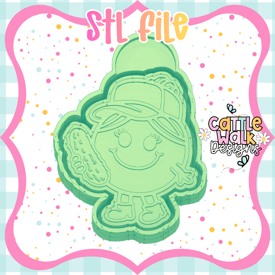 Little Miss Pickle STL File | Kawaii Girl w/ Pickle | Funny Freshie Mold | CWD-Style Bold Outline | 3D Print File