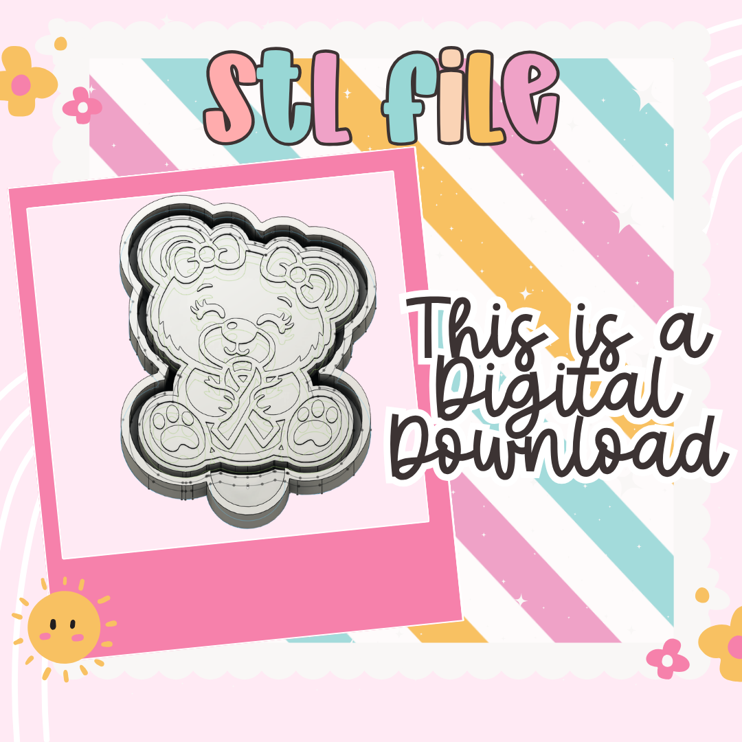 Awareness Bear Freshie Mold STL File | Cute Support Bear STL | Cancer Awareness Freshie Mold Digital Download