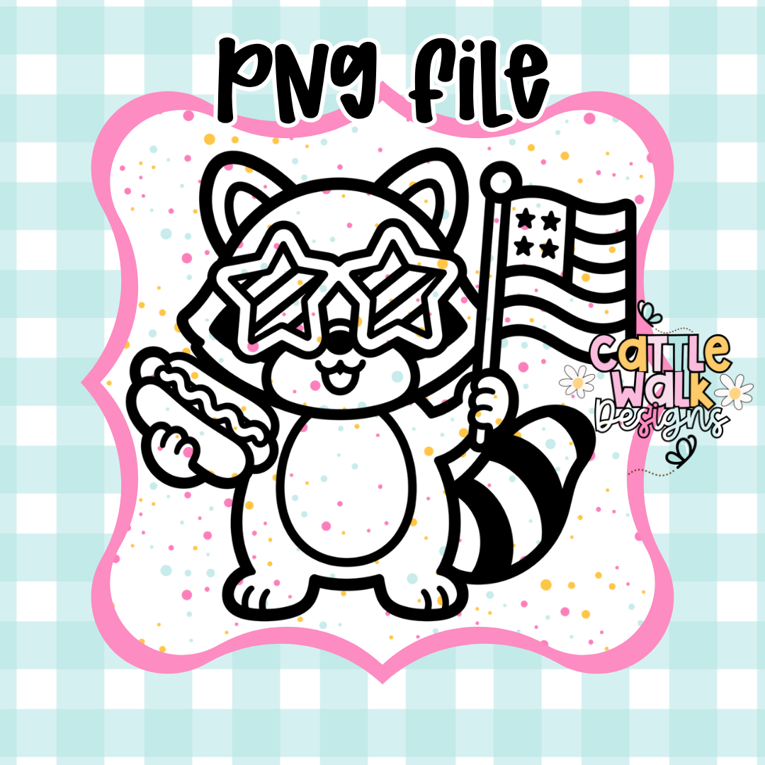Patriotic Raccoon PNG | 4th of July Kawaii Raccoon | Star Sunglasses Hot Dog PNG | Freshie & Sublimation Design