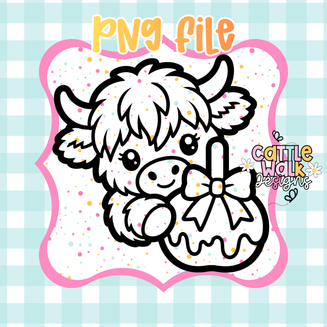 Highland Cow Candy Apple PNG | Cute Fall Highland Cow Digital Download | Autumn Sublimation Design