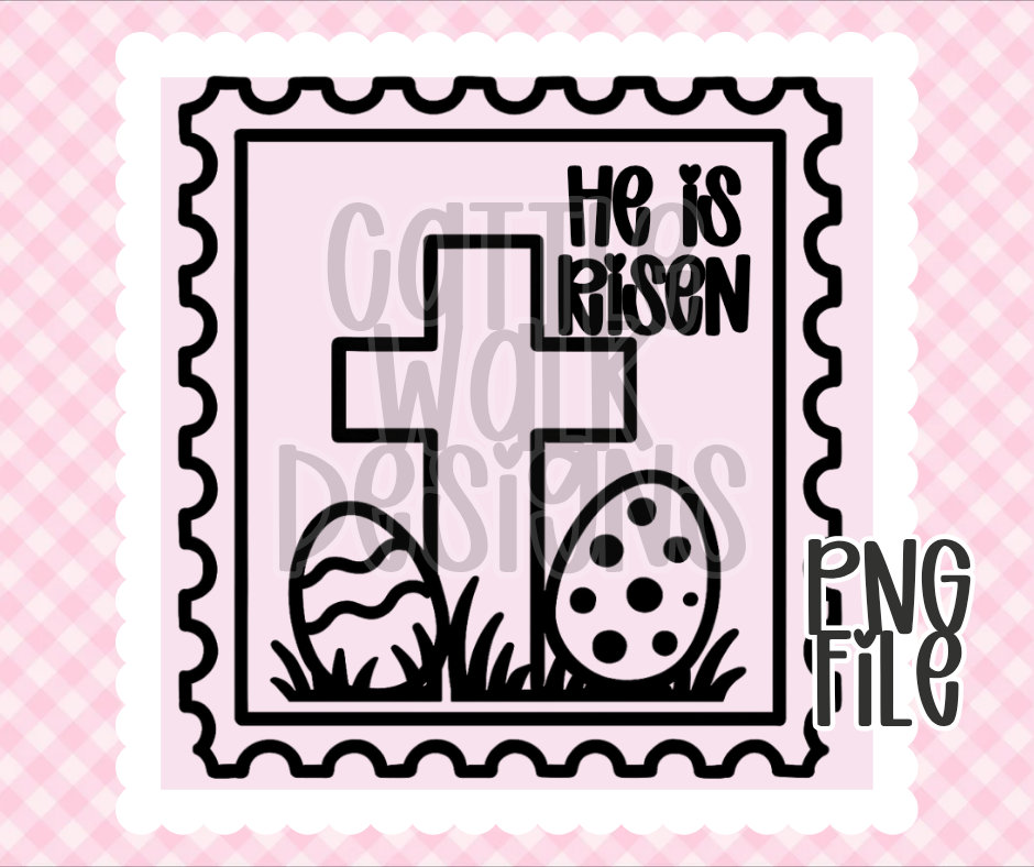 He Is Risen Easter Cross PNG | Christian Easter Design | Bold Black & White Outline | Freshie & Craft PNG