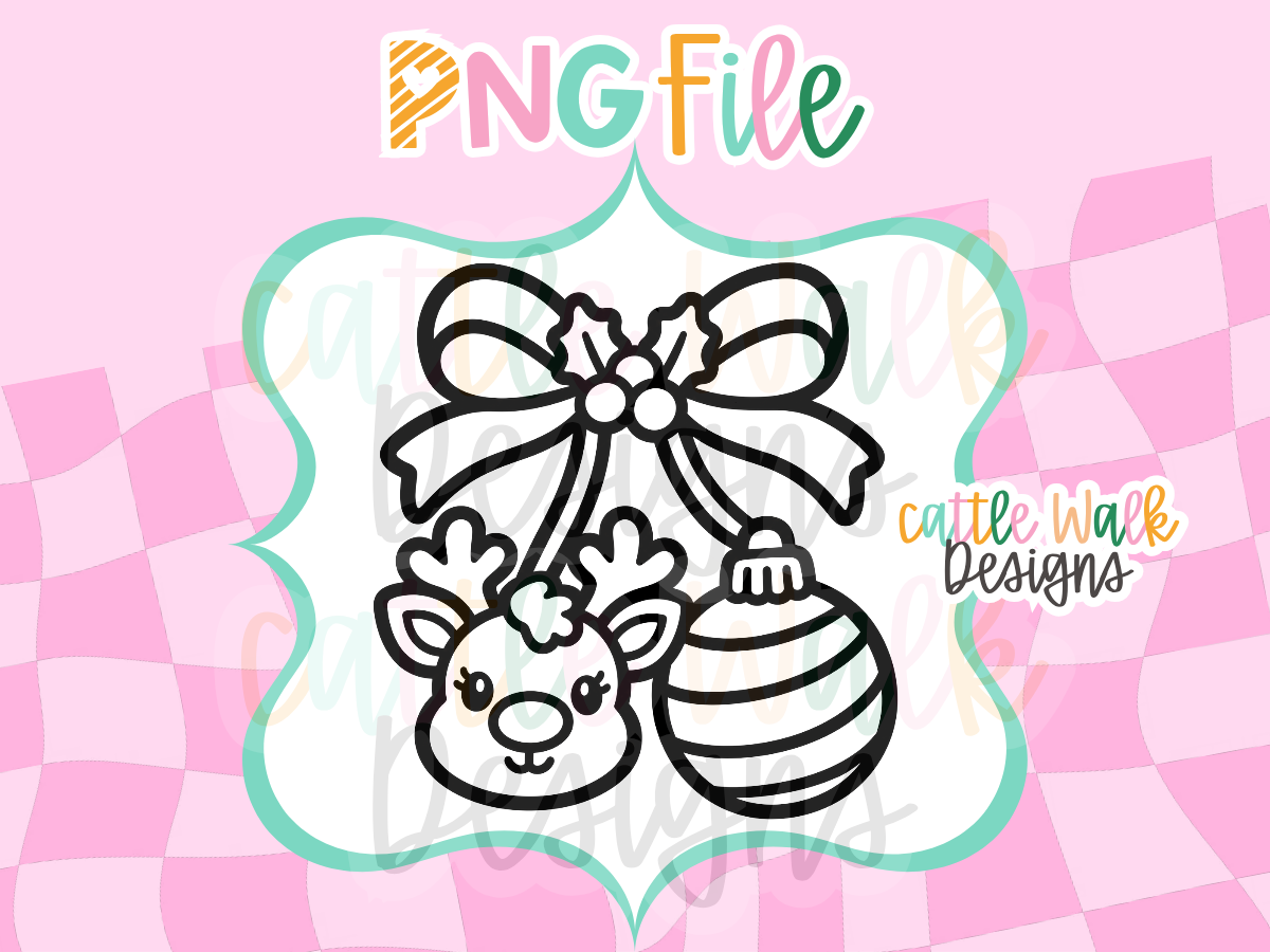 Reindeer & Christmas Ornament Bow PNG | Christmas Freshie Design | Holiday PNG