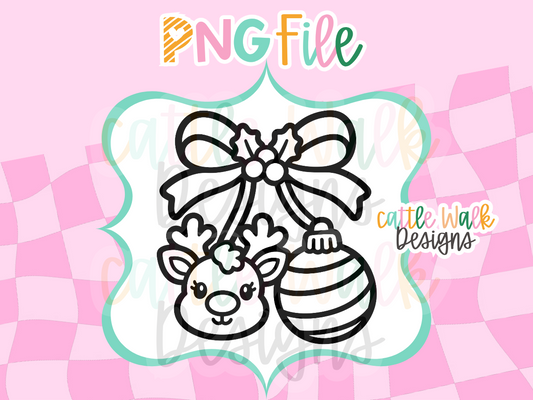 Reindeer & Christmas Ornament Bow PNG | Christmas Freshie Design | Holiday PNG