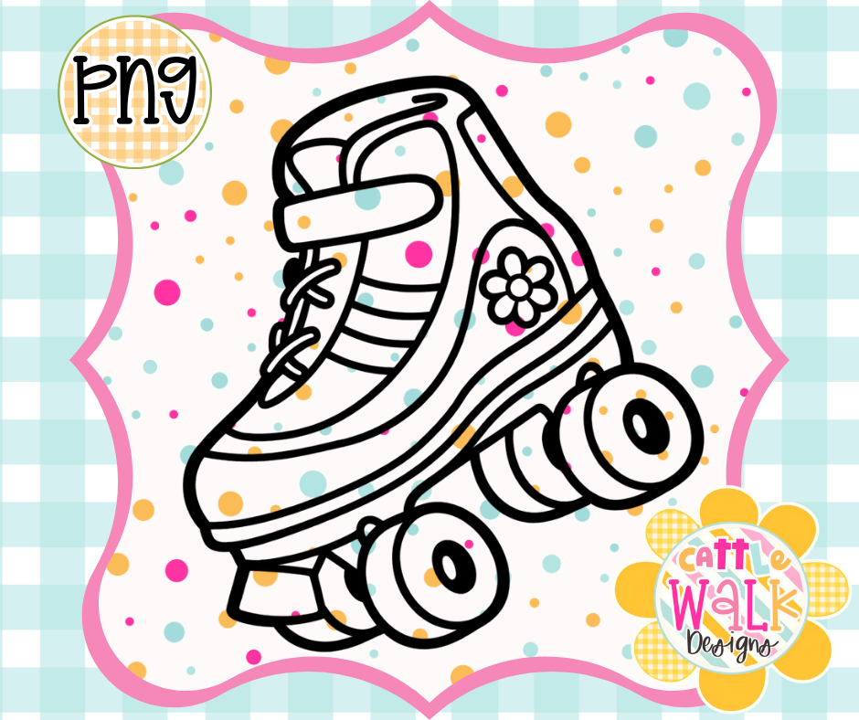 Retro Roller Skate PNG | Quad Skate Summer Design | Bold Outline Freshie Digital Download