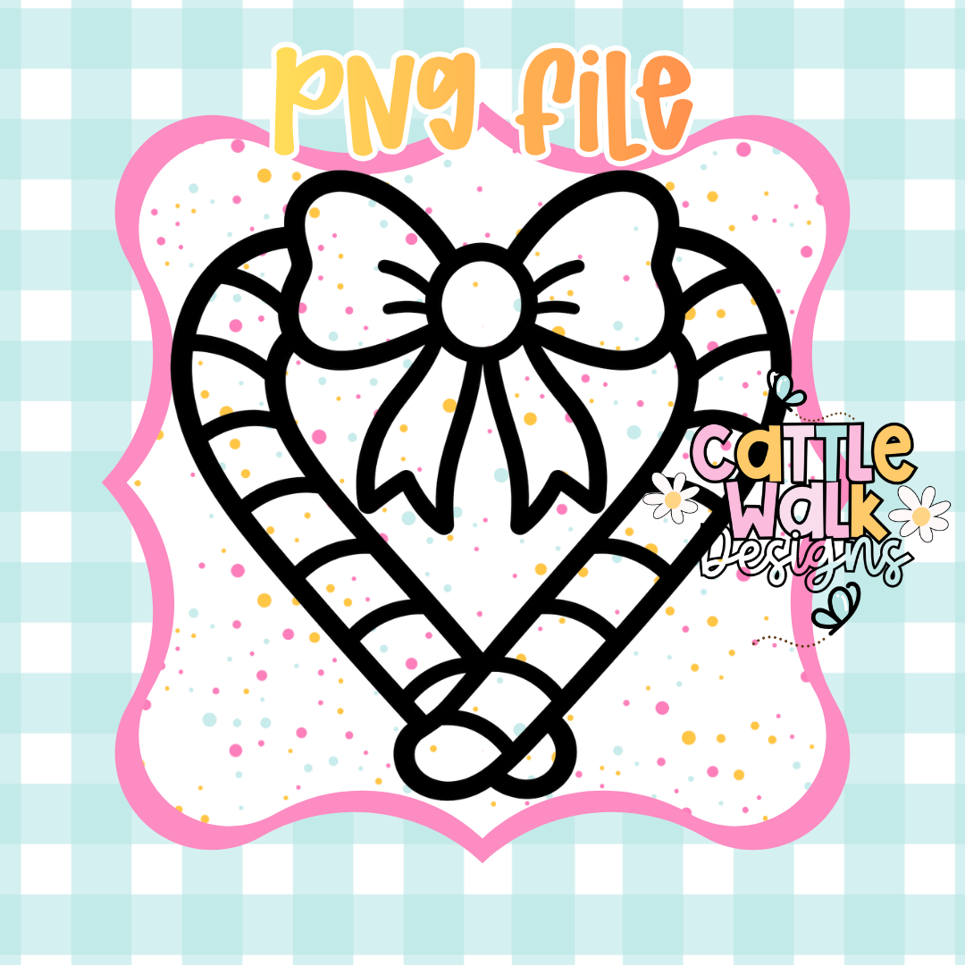 Candy Cane Heart with Bow | Christmas PNG | Digital Download | Freshie PNG | Sublimation Design | Laser Ready Outline