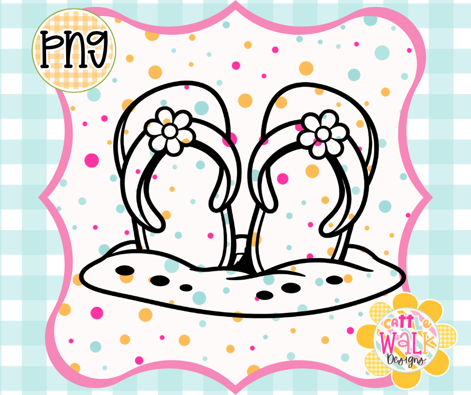 Beach Flip Flops PNG | Daisy Sandals Summer Design | Bold Outline Freshie Digital Download
