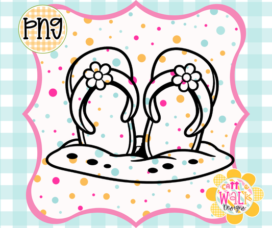 Beach Flip Flops PNG | Daisy Sandals Summer Design | Bold Outline Freshie Digital Download
