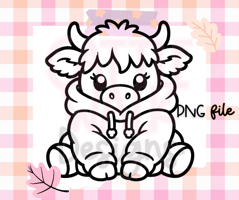 Cute Highland Cow Hoodie PNG | Cozy Cow Digital Download