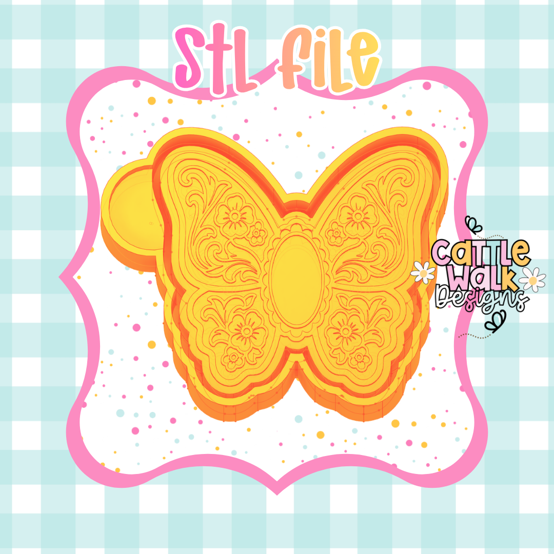 Tooled Butterfly STL File | Western Floral Freshie Mold Cutter | CWD-Style Thick Bold Outline | Boho Butterfly STL