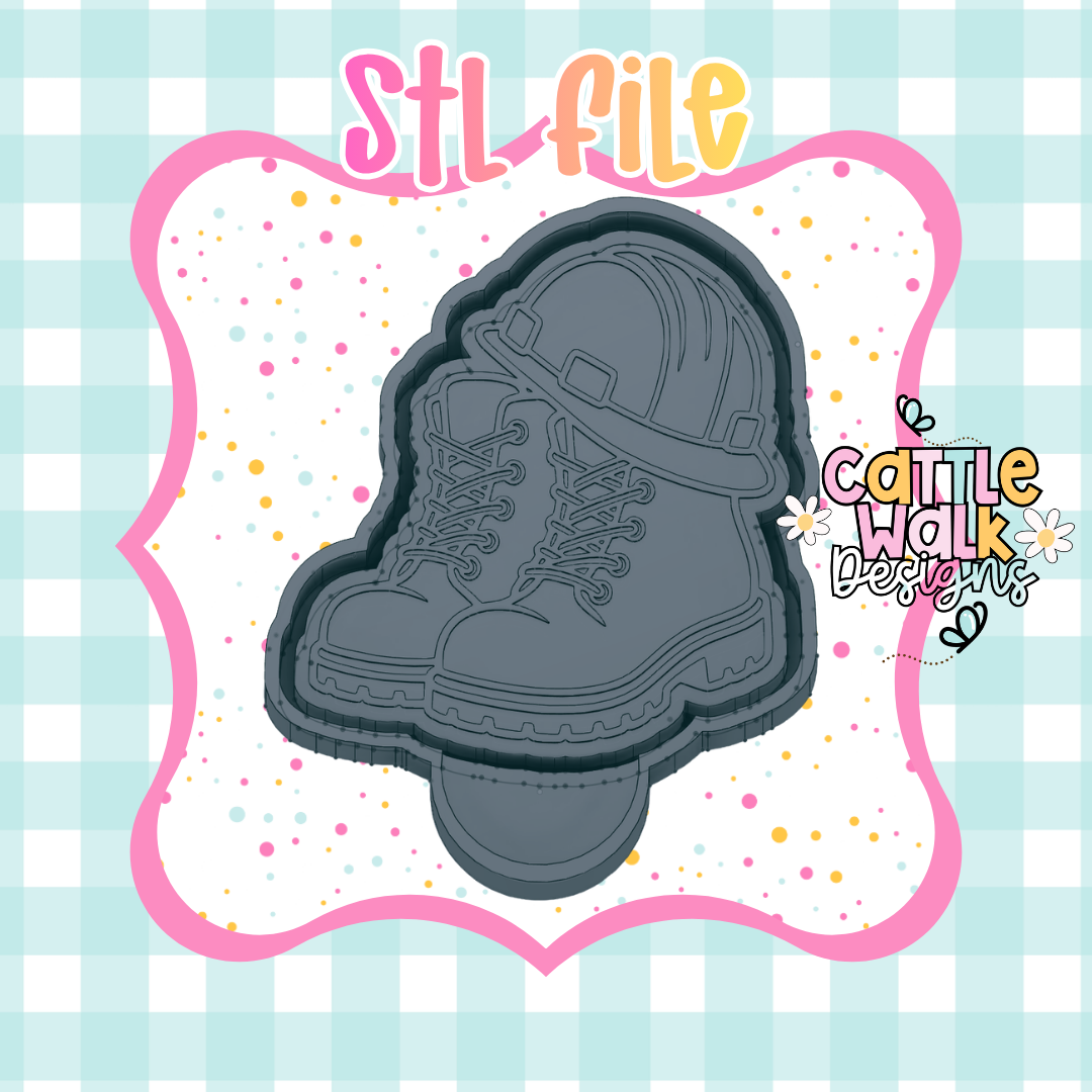 Construction Boots & Hard Hat STL File | Workwear Freshie Mold Cutter | CWD-Style Thick Bold Outline | Builder/Blue Collar STL