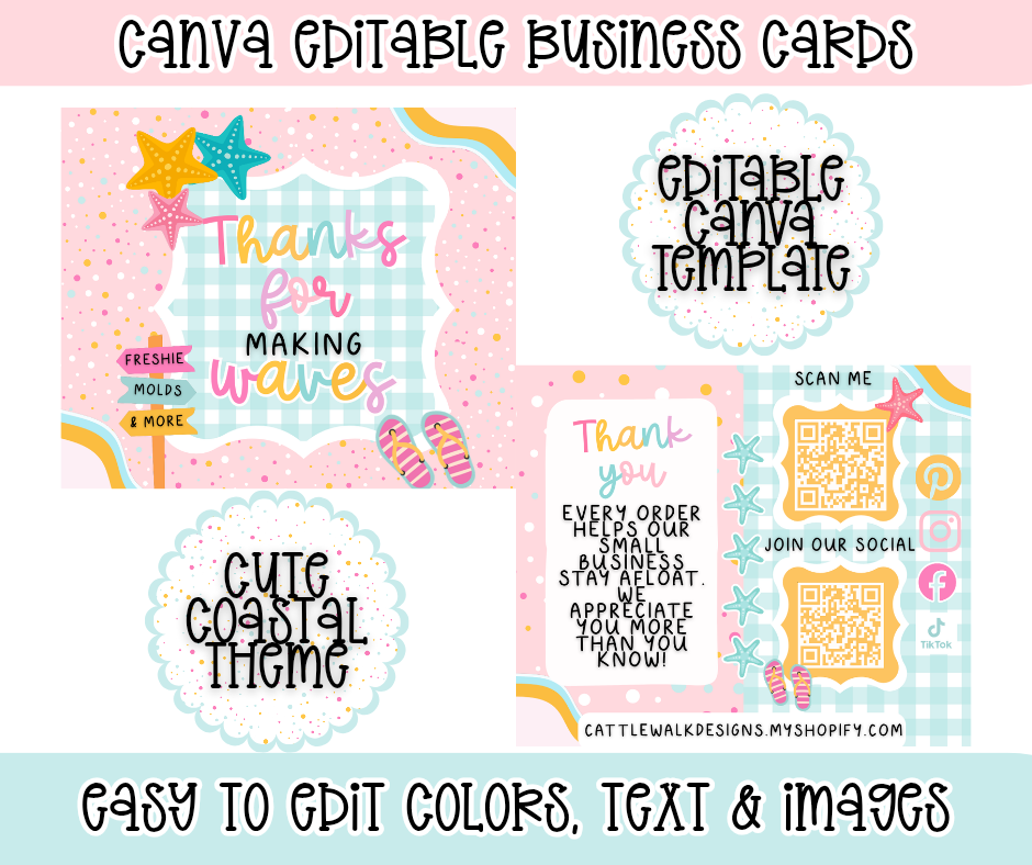 Coastal Canva Business Card Template | Editable Thank You Card | Freshie Small Business Insert | QR Code Social Media Card