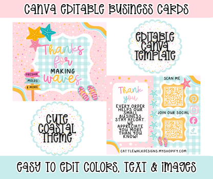 Coastal Canva Business Card Template | Editable Thank You Card | Freshie Small Business Insert | QR Code Social Media Card