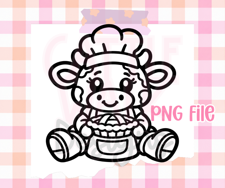 Baker Cow PNG | Cute Cow Chef with Pie Baking Digital Design