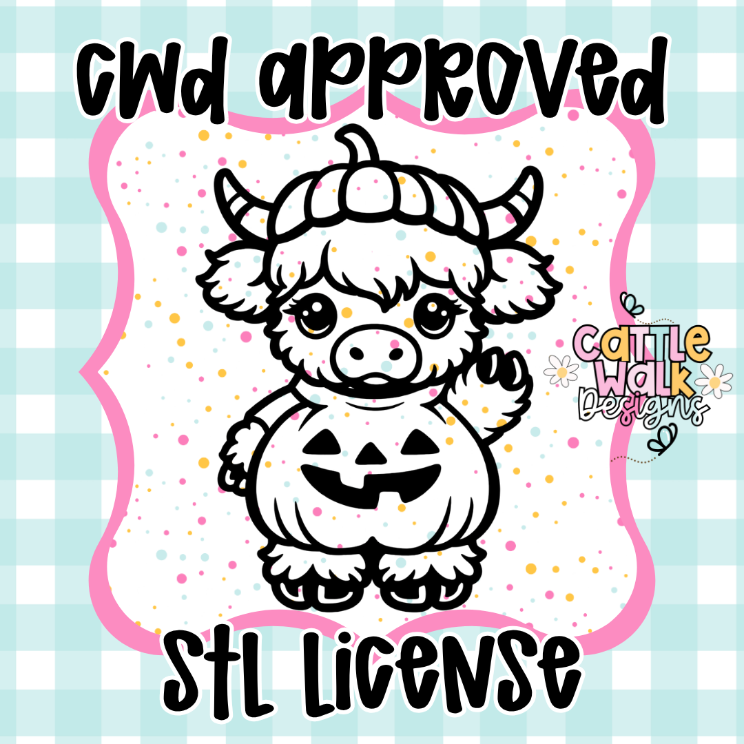 CWD Approved Pumpkin Highland Cow STL License + PNG 🎃🐮 (Commercial Use)