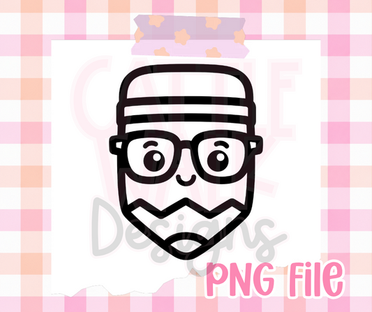 Nerdy Pencil PNG | Cute School Pencil with Glasses Digital Download