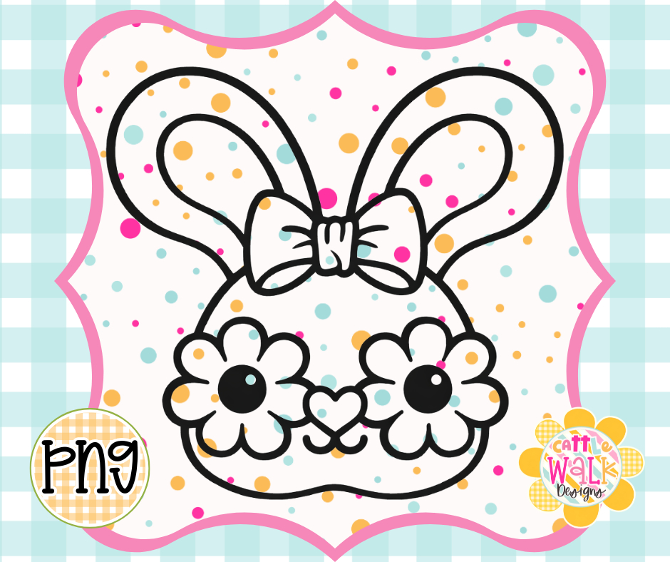 Daisy Bunny Face PNG | Cute Easter Bunny Glasses Design | Bold Outline Freshie Digital Download