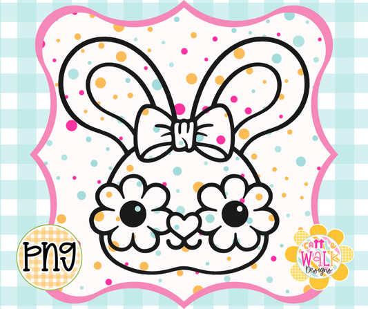 Daisy Bunny Face PNG | Cute Easter Bunny Glasses Design | Bold Outline Freshie Digital Download