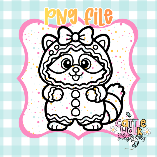 Cute Gingerbread Raccoon Girl PNG | Christmas Woodland Sublimation Design | Digital Download