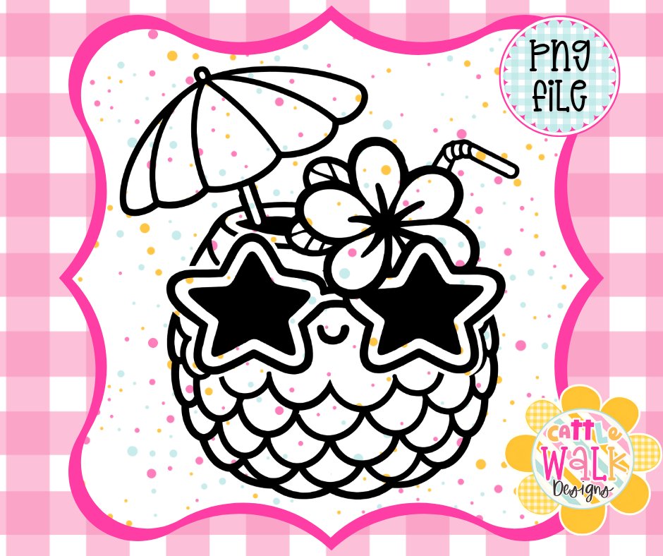 Cute Pineapple PNG | Tropical Pineapple with Sunglasses Sublimation Design | Beach Vacation Clipart | Summer Coconut PNG | Instant Download