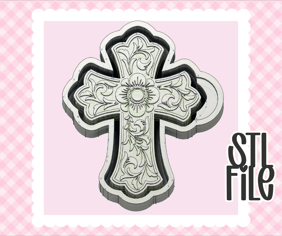 Tooled Floral Cross STL File | Chunky Bold Cardstock & Mold-Ready 3D Print Design