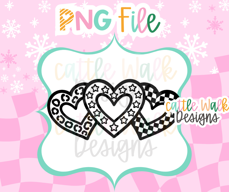Trio Heart PNG | Leopard Star & Checkered Hearts PNG | Girly Valentine Freshie Design | Heart Freshie Mold PNG | Digital Download