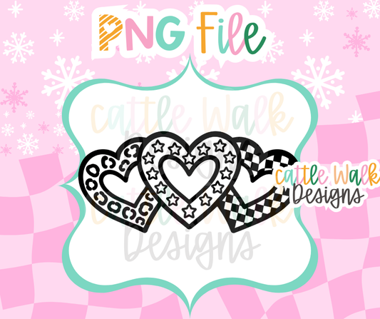 Trio Heart PNG | Leopard Star & Checkered Hearts PNG | Girly Valentine Freshie Design | Heart Freshie Mold PNG | Digital Download