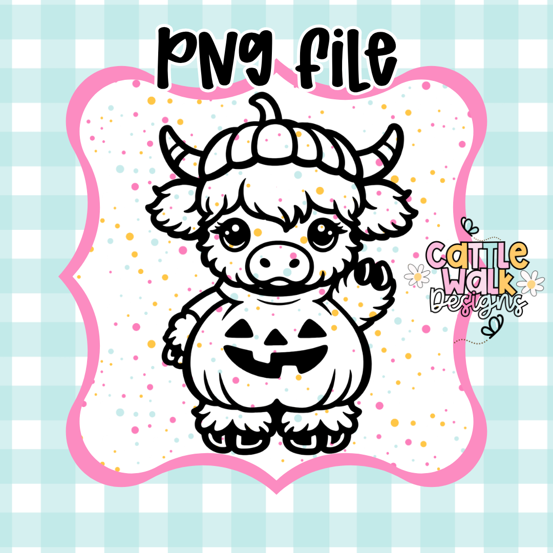 Highland Cow Pumpkin PNG File | Halloween Cow PNG | Thick Bold Outline | Mold Maker Friendly | Digital Download (No STL Resale)