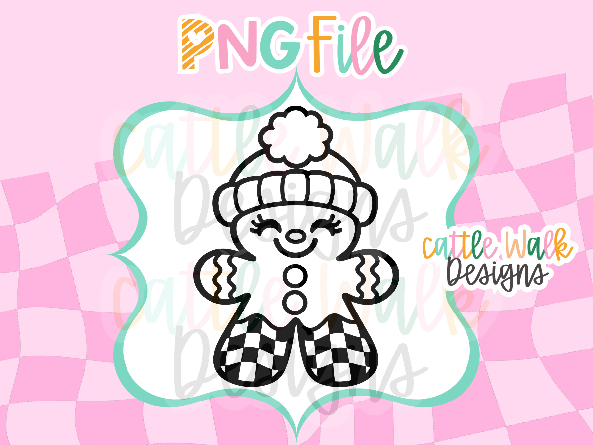 Gingerbread Girl Beanie PNG | Checkered Gingerbread Christmas PNG | Cute Holiday Freshie Design