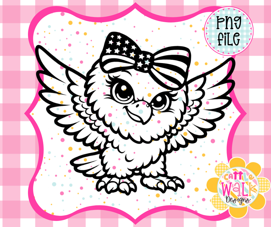 Cute Patriotic Eagle with Bow PNG | American Flag Bow Eagle | Fourth of July Girl Eagle | Patriotic Sublimation Design | Instant Download