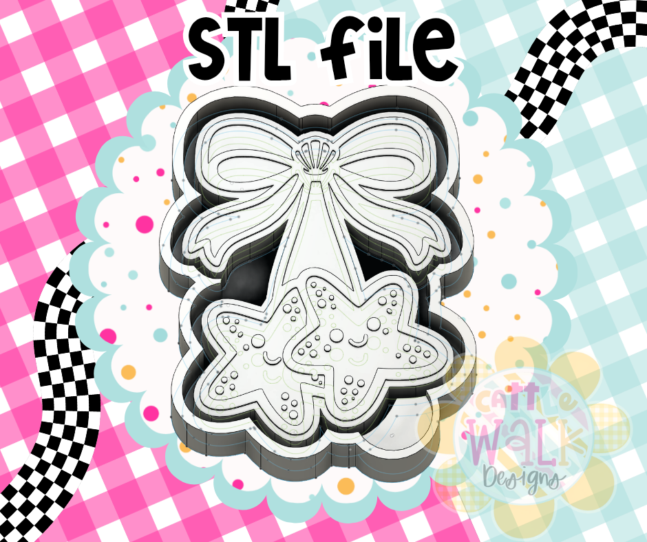 Smiley Starfish Bow STL File | Summer Freshie Mold Design