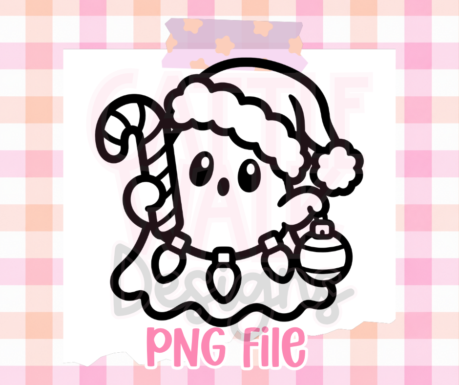 Christmas Ghost PNG | Cute Holiday Ghost with Santa Hat & Christmas Lights Digital Design