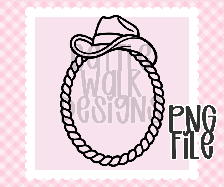 Western Rope Frame PNG with Cowboy Hat | Bold Black & White Outline | Freshie & Craft Frame PNG