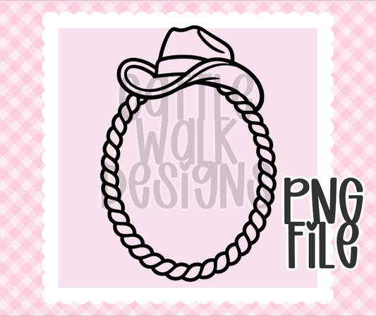 Western Rope Frame PNG with Cowboy Hat | Bold Black & White Outline | Freshie & Craft Frame PNG