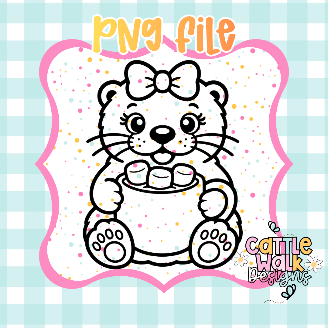 Cute Otter with Hot Cocoa PNG | Winter Otter Sublimation Design | Cozy Marshmallow Mug PNG | Commercial Use