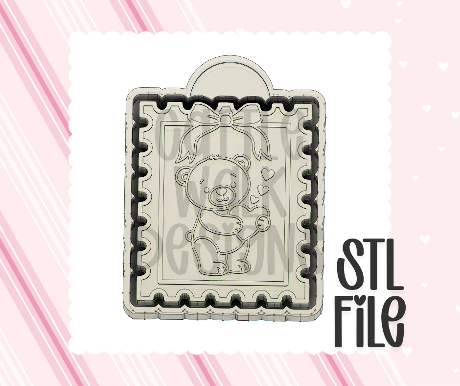 Teddy Bear Stamp with Bow STL File | Chunky Bold Mold-Ready 3D Print Design