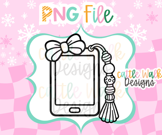 E-Reader with Bow PNG | Kindle Inspired PNG | Book Lover PNG | Beaded Tassel Reader Freshie Design | Digital Download