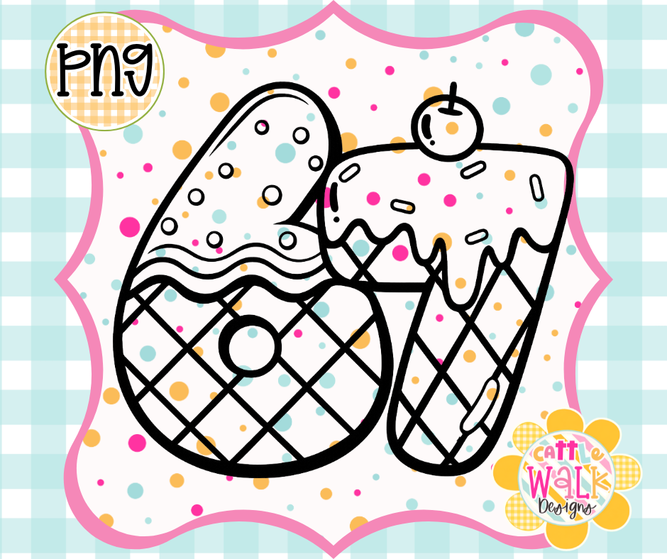 Six Seven Summer Sweets PNG | Waffle Ice Cream Design | Bold Outline Freshie Digital Download