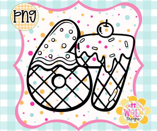 Six Seven Summer Sweets PNG | Waffle Ice Cream Design | Bold Outline Freshie Digital Download