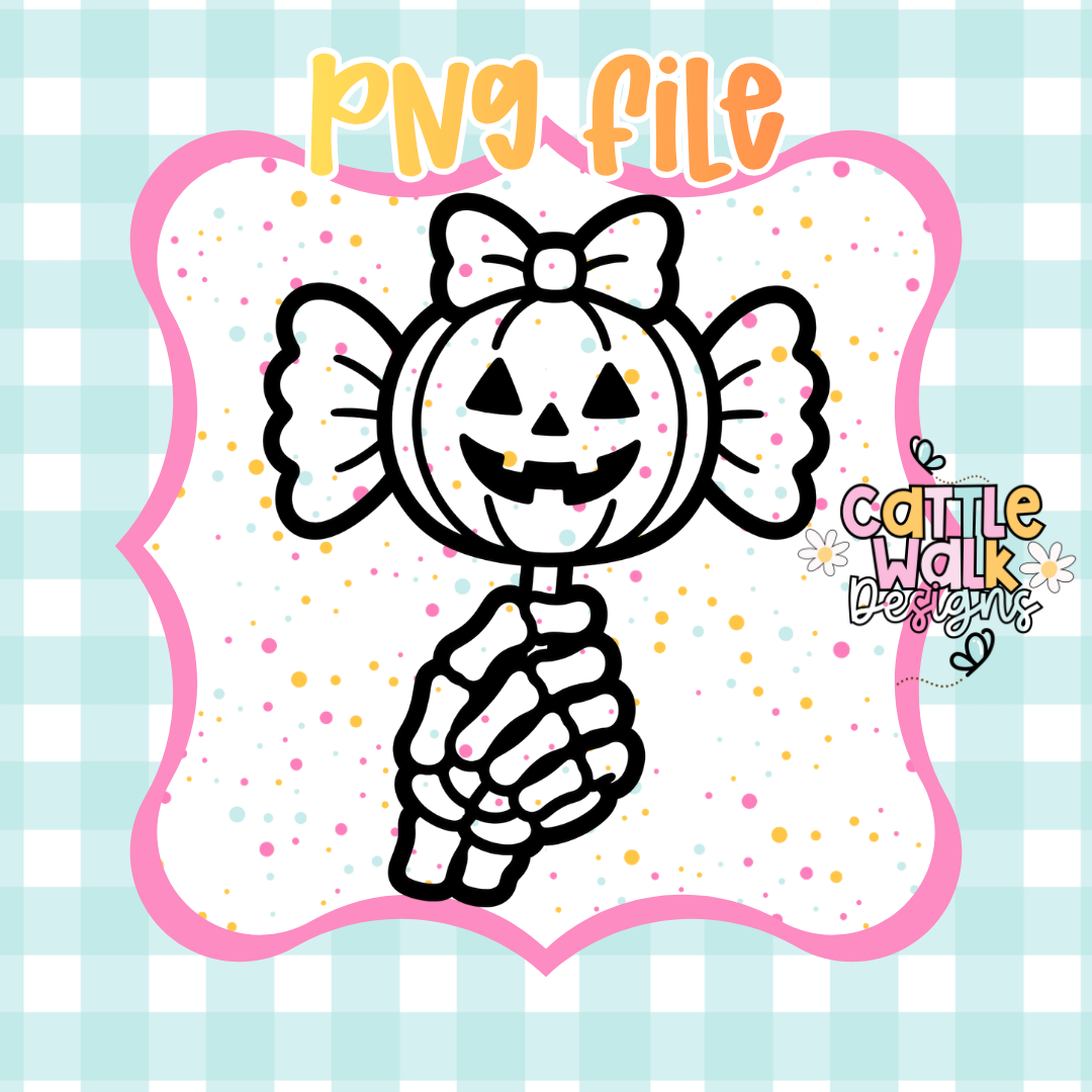 Pumpkin Lollipop PNG | Skeleton Hand Halloween Digital Download | Cute Spooky Sublimation Design