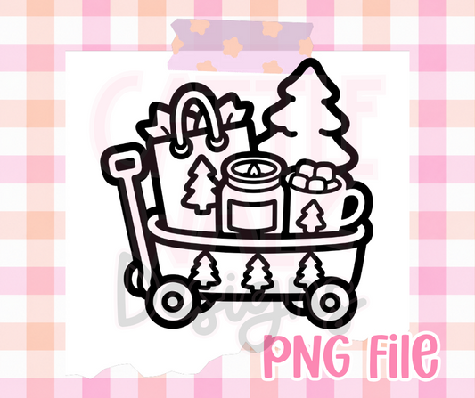 Christmas Wagon PNG | Cozy Holiday Shopping Wagon Digital Download