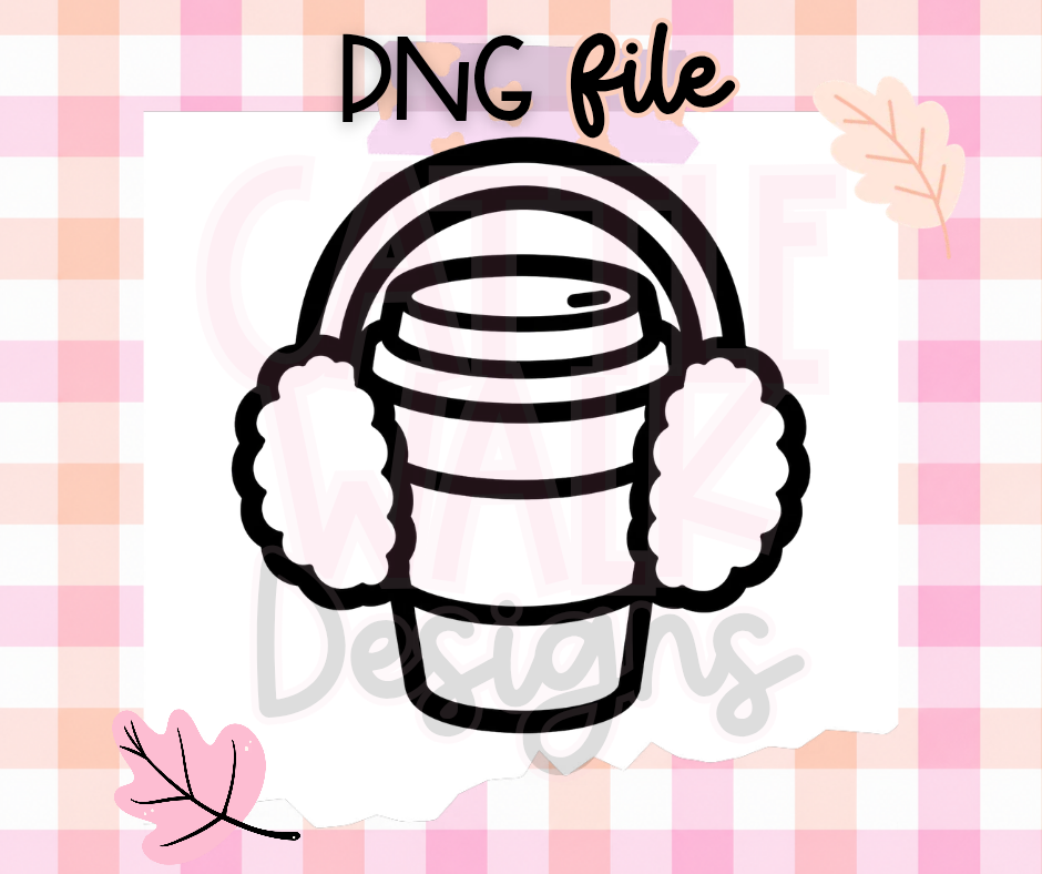 Cozy Coffee Cup Earmuffs PNG | Winter Coffee Digital Download