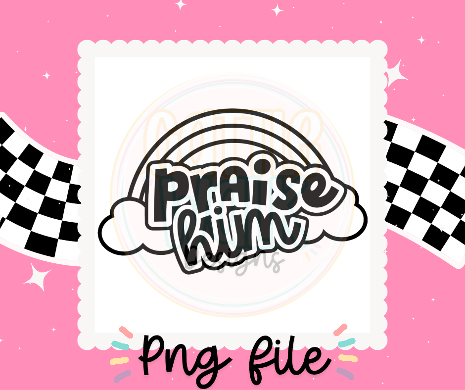 Praise Him Rainbow – Bold Black & White Outline PNG