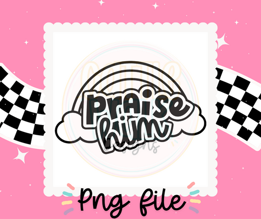 Praise Him Rainbow – Bold Black & White Outline PNG