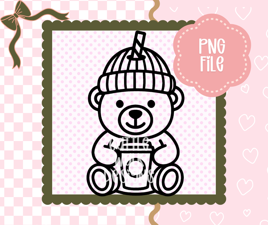 Teddy Bear with Beanie PNG – Cute Winter Bear | Thick Outline Clipart