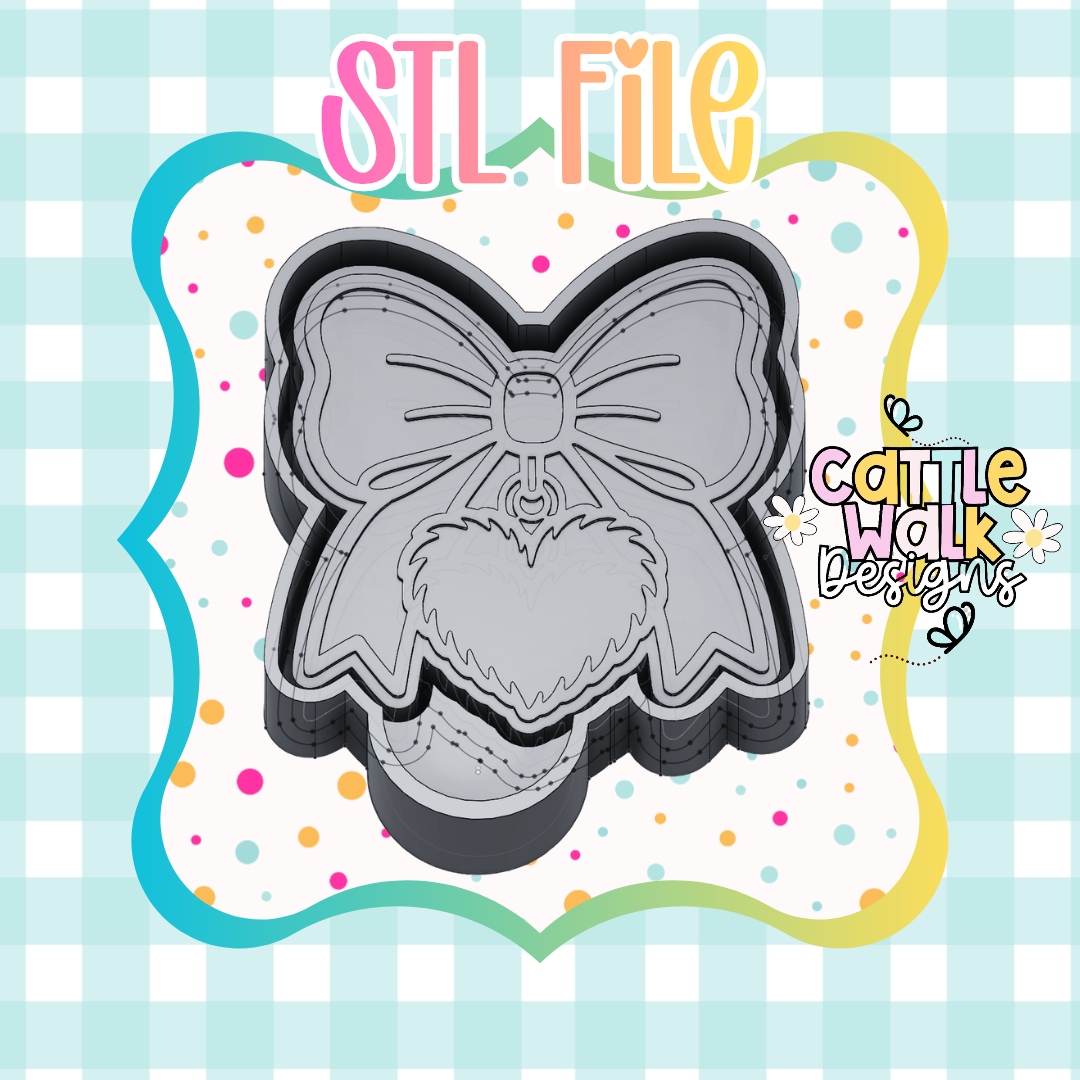 Bow with Furry Heart Ornament STL File | 3D Printable Mold Housing | Christmas Freshie Mold STL | Digital Download