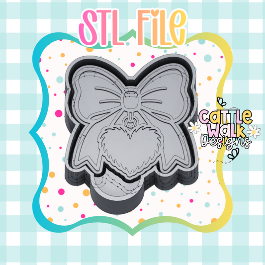 Bow with Furry Heart Ornament STL File | 3D Printable Mold Housing | Christmas Freshie Mold STL | Digital Download